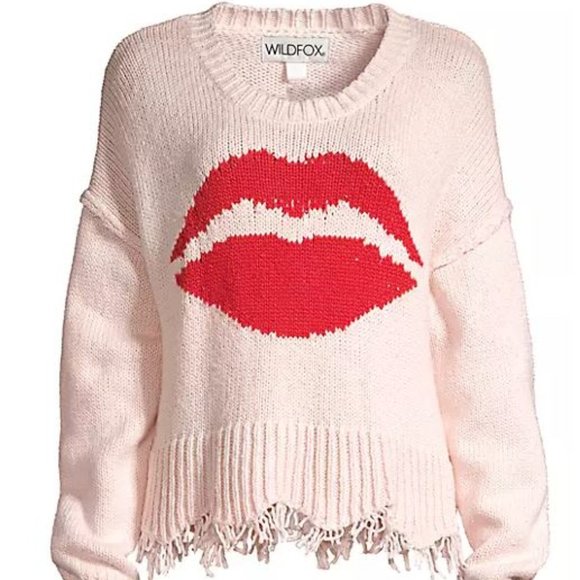 NWT WILDFOX Luna Lip Frayed-Hem Cotton Sweater Pink Small - Picture 9 of 13